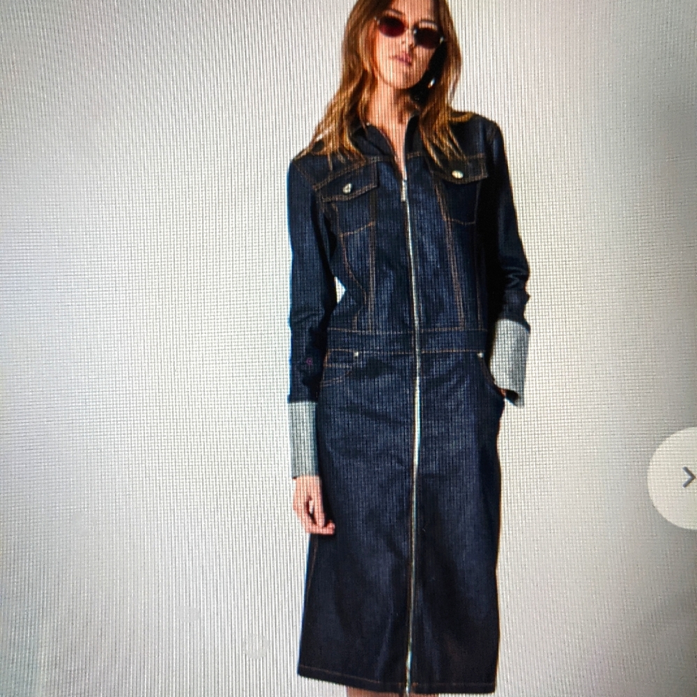 Helmut Lang Dark Blue Denim Zip-Front Trench Coat